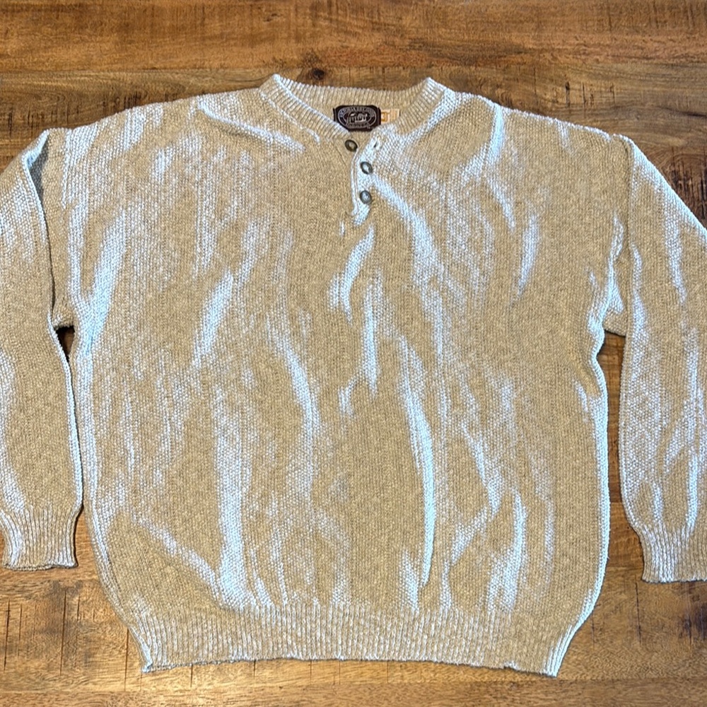 Victoria Dry Goods Sweater Mens XL Tan Pattern PullOver 100%cotton USA (1)
